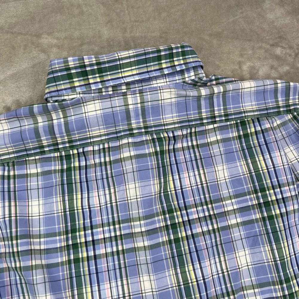 Polo Ralph Lauren Classic Fit Shirt Mens‎ 2XL Blue Green Plaid Cotton Stretch
